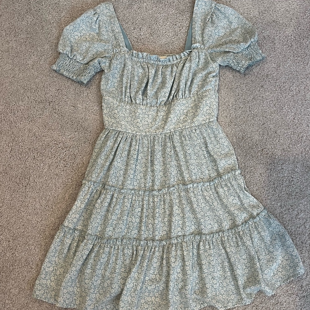 Altar'd State Green and White Floral Mini Dress